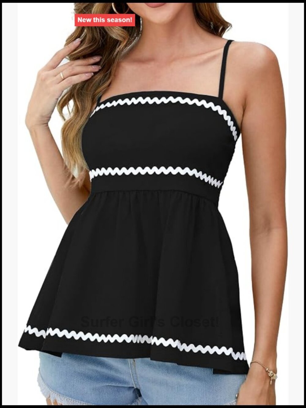 Women's Babydoll Tank Top Spaghetti Strap Flowy Peplum Cami Square Neck